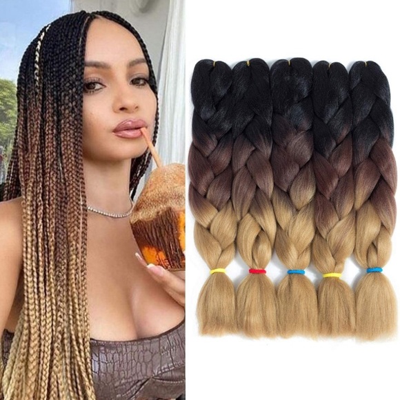 5 packs of Black brown 3 tone ombré braiding hair